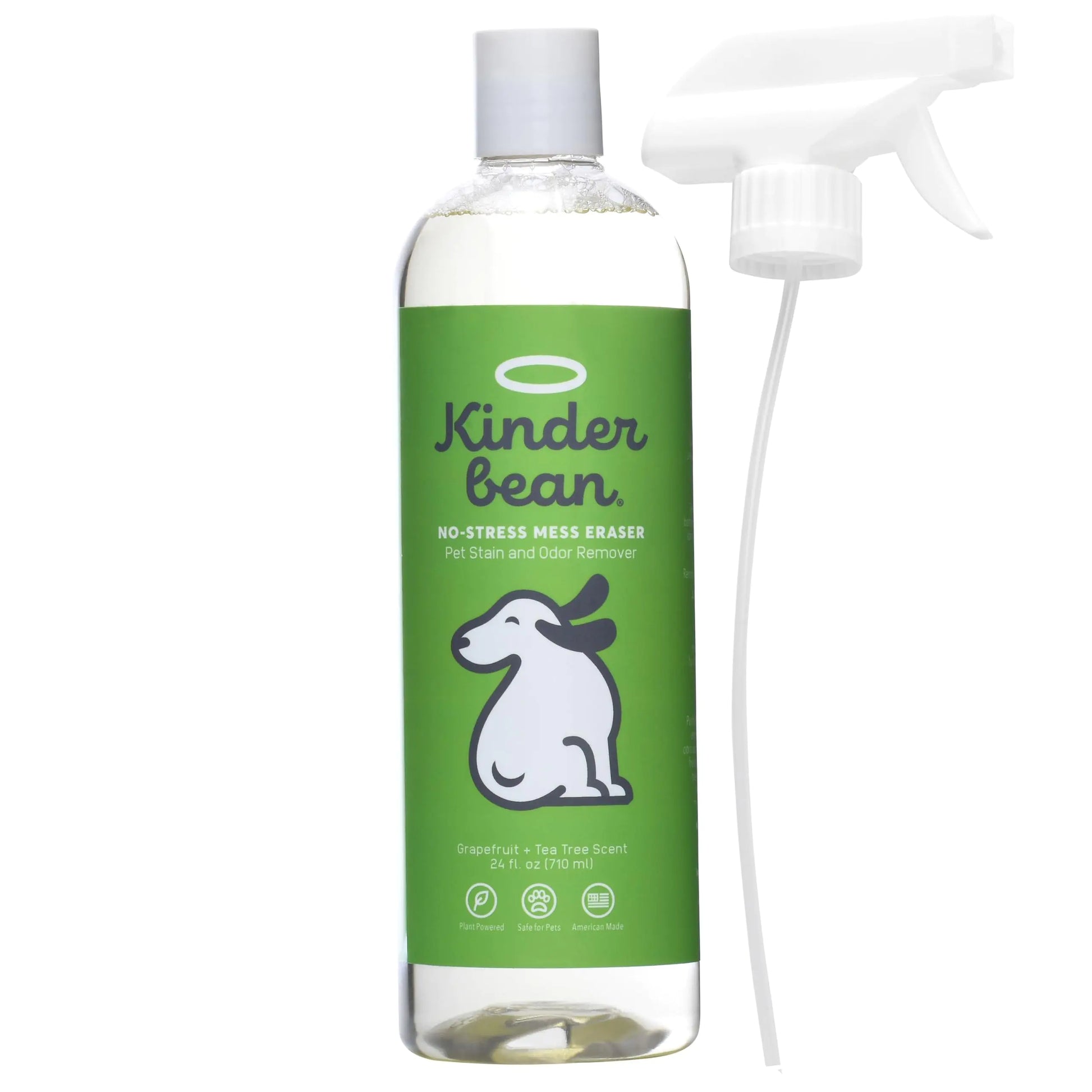 Kinderbean Dog & Cat Urine Stain and Odor Eliminator for Carpet Upholstery Hard Floors - Single 24 oz. Grapefruit Tea Tree Scent Enzyme Bio-Active Formula with Squeeze and Spray Top